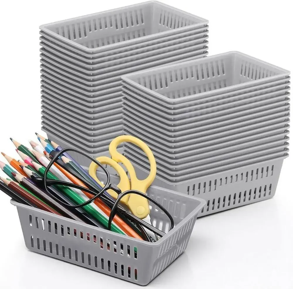Gray 36 Pack Classroom Storage Small Plastic Basket Organizing Tray Container